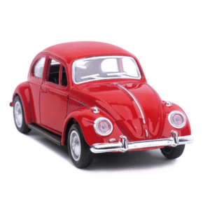 A classic die-cast model car, resembling a vintage VW Beetle- 1:36 scale replica-Red