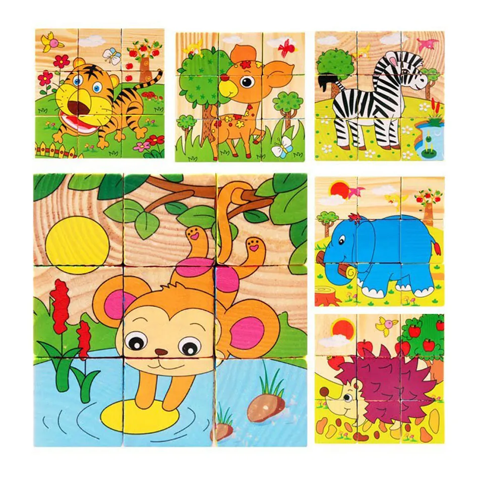Wild Animals with Elephant - Cubical Wooden Puzzle - Image 2