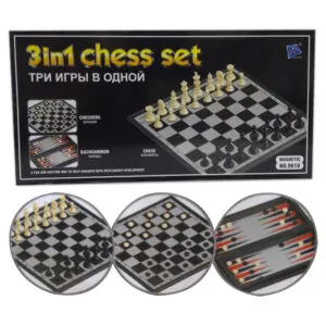 3 in 1 - Chess Checkers Backgammon - Magnetic Board Game - Black