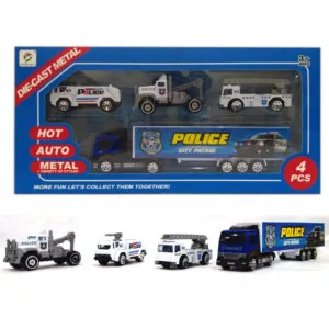 Police Cars With Container Truck - 4 pcs Die Cast Metal set