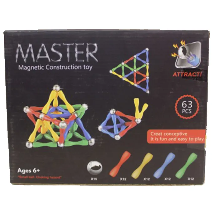 Master Magnet Construction Sticks and Balls - 63 Pcs Magnetic Building Set - Image 4