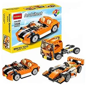 Decool 3-in-1 Orange Race Car Building Set
