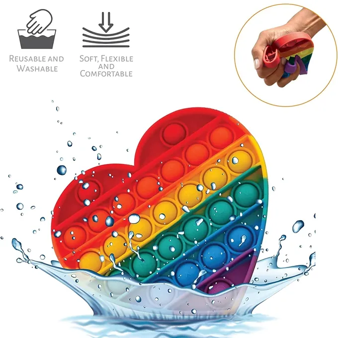 Push Pop Bubble Fidget Spinner - 5-Inch Rainbow Heart Design - Sensory Toy - Image 3