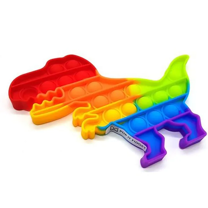 Push Pop Bubble Fidget Spinner - 5-Inch Rainbow Dinosaur Design - Image 2