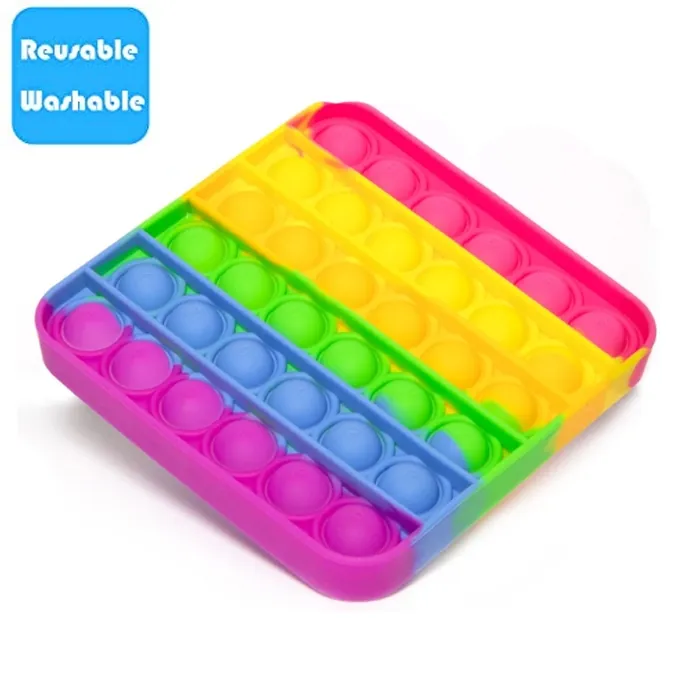 Push Pop Bubble Fidget Spinner - 5-Inch New Rainbow Square Design