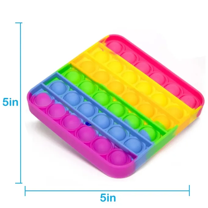 Push Pop Bubble Fidget Spinner - 5-Inch New Rainbow Square Design - Image 2