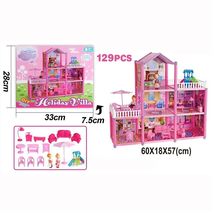 Holiday Villa Three-Story Pink Dollhouse ? Premium Toy for Girls - Image 2