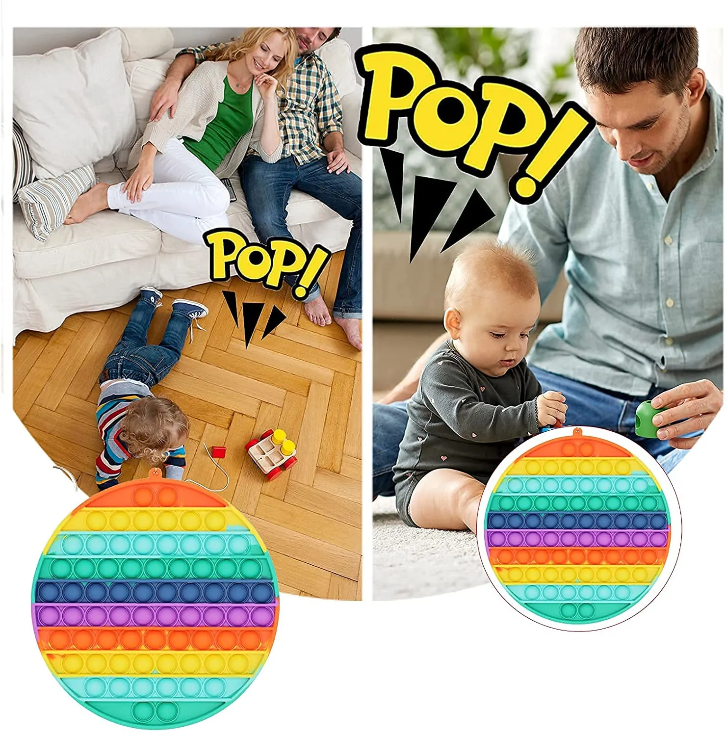 Large Push Pop-It Bubble Fidget Toy - 20cm Rainbow Silicone for Babies 0-1 - Image 4
