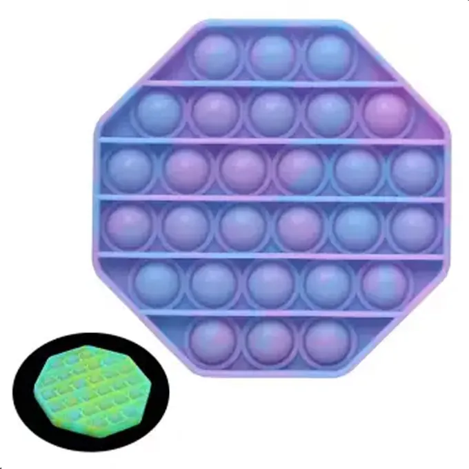 Push Pop Bubble Fidget Spinner - 5-Inch Glow-in-the-Dark Blue Octagon - Image 3