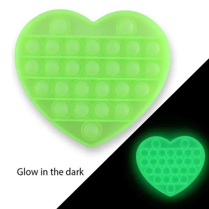 Push Pop Bubble Fidget Spinner - 5-Inch Glow-in-the-Dark Green Heart - Sensory