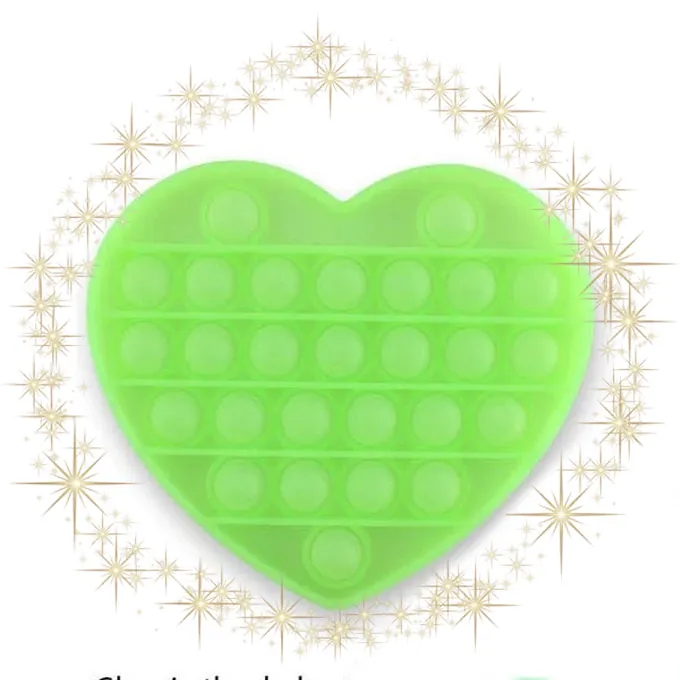 Push Pop Bubble Fidget Spinner - 5-Inch Glow-in-the-Dark Green Heart - Sensory - Image 3