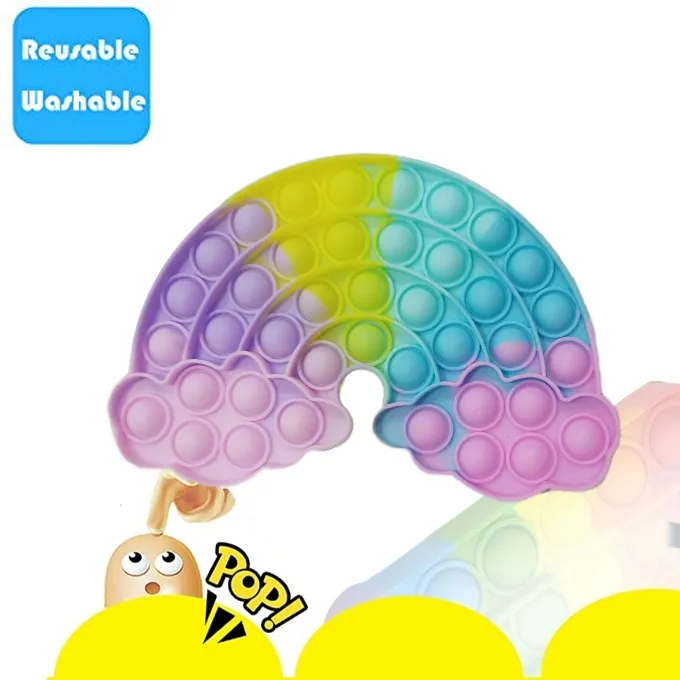 Push Pop Bubble Fidget Spinner - 6-Inch Rainbow Clouds Design - Image 3