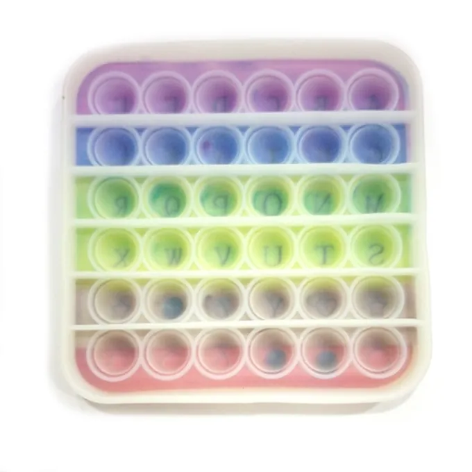 Push Pop Bubble Fidget Spinner - 5-Inch ABC Rainbow Square Design - Image 3