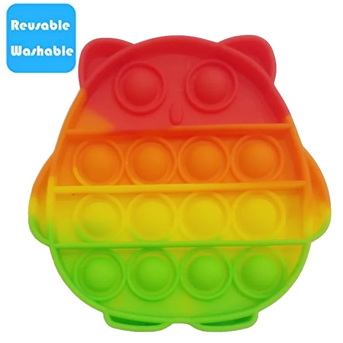 Push Pop Bubble Fidget Spinner - 4-Inch Rainbow Owl Design - Image 3