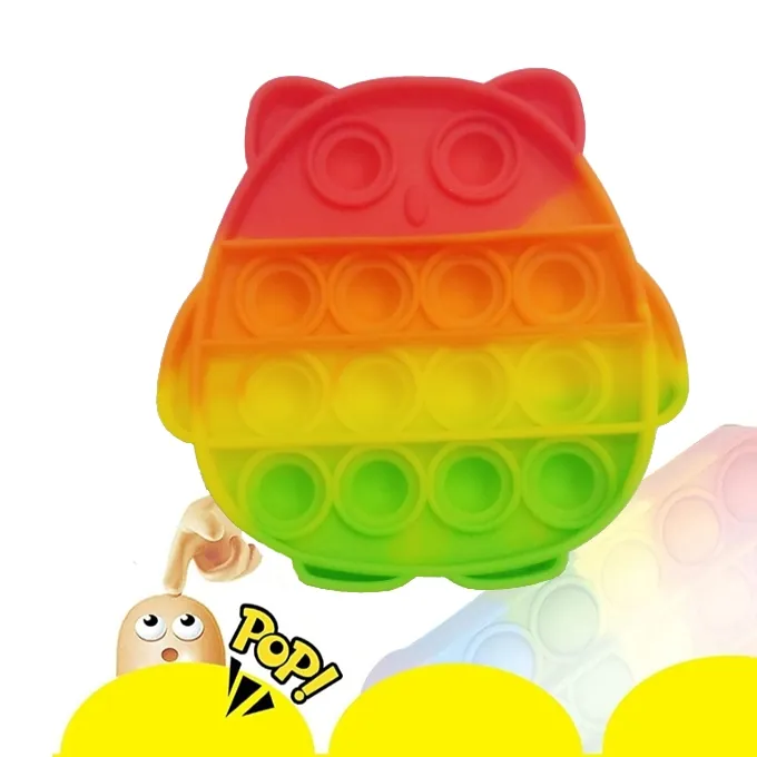 Push Pop Bubble Fidget Spinner - 4-Inch Rainbow Owl Design - Image 2