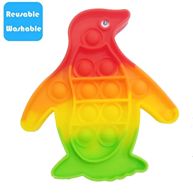 Push Pop Bubble Fidget Spinner - 5-Inch Rainbow Penguin Design - Image 2