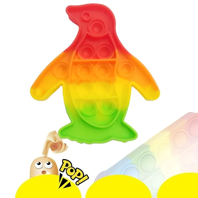 Push Pop Bubble Fidget Spinner - 5-Inch Rainbow Penguin Design - Image 3