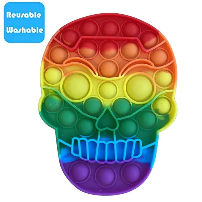 Push Pop Bubble Fidget Spinner - 6-Inch Rainbow Skull Design