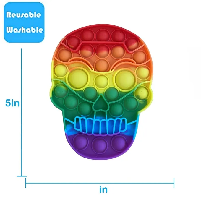 Push Pop Bubble Fidget Spinner - 6-Inch Rainbow Skull Design - Image 2