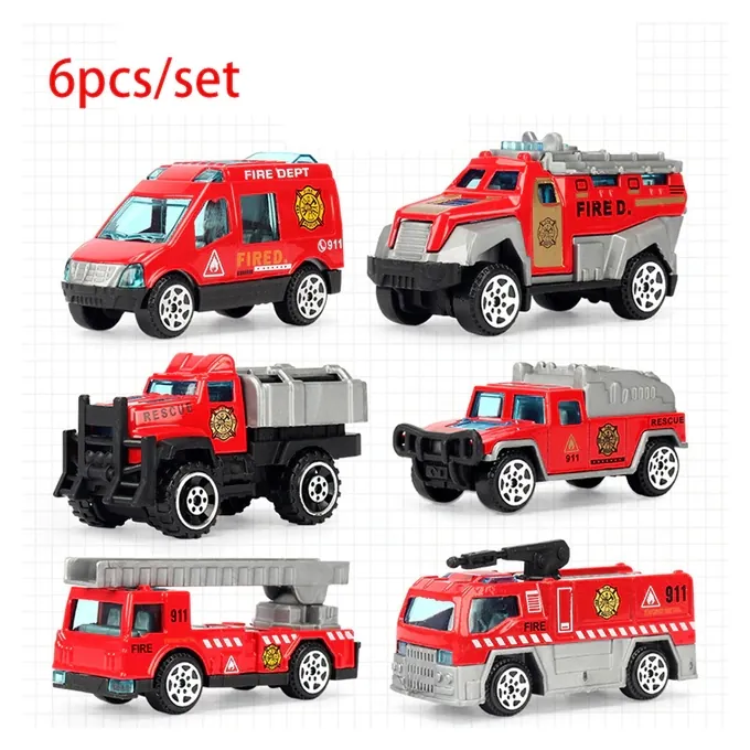 Fire Rescue Die-Cast Vehicles Set - 6 Pieces
