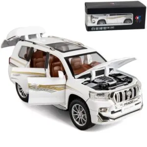 Toyota Prado 1:24 Scale Model - Pull-Back Car with Lights and Sound (White)