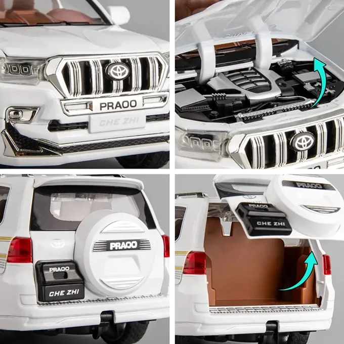 Toyota Prado 1:24 Scale Model - Pull-Back Car with Lights and Sound (White) - Image 6
