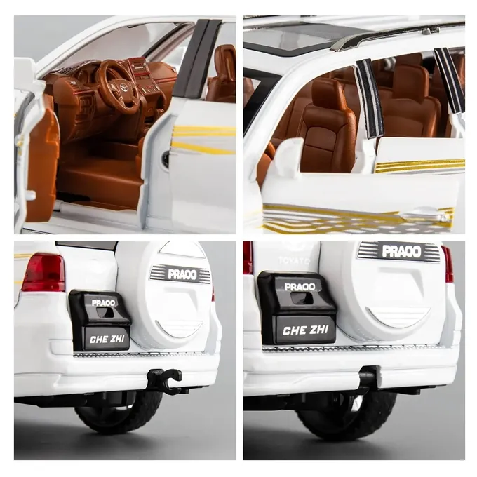 Toyota Prado 1:24 Scale Model - Pull-Back Car with Lights and Sound (White) - Image 5