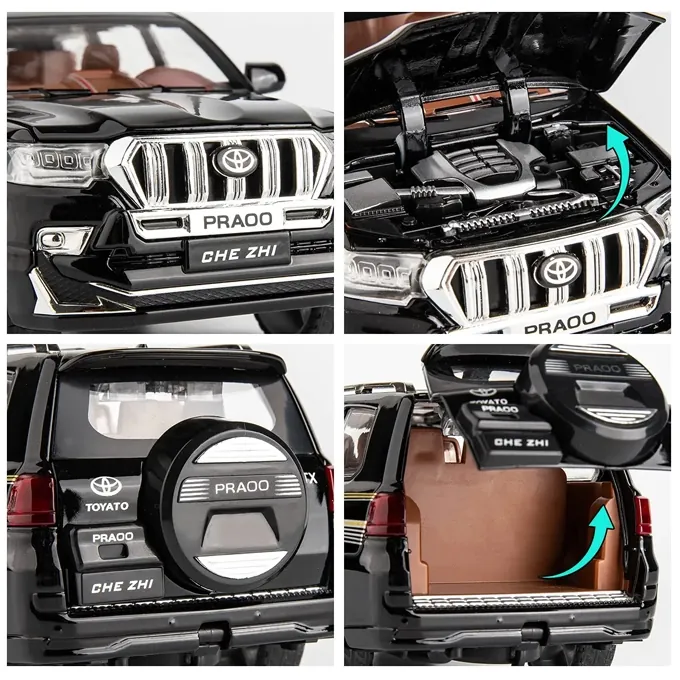Toyota Prado 1:24 Scale Model - Pull-Back Car with Lights and Sound (Black) - Image 4