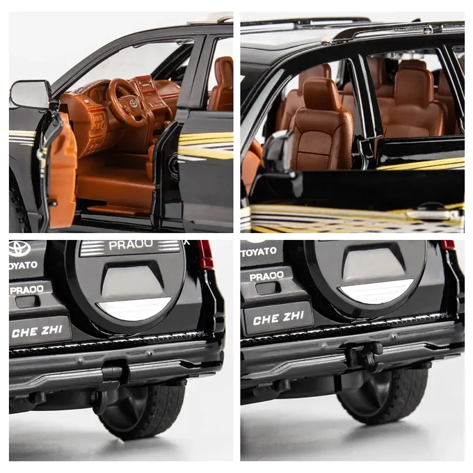Toyota Prado 1:24 Scale Model - Pull-Back Car with Lights and Sound (Black) - Image 6
