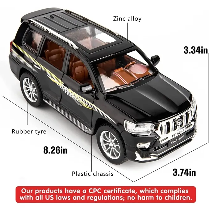 Toyota Prado 1:24 Scale Model - Pull-Back Car with Lights and Sound (Black) - Image 3