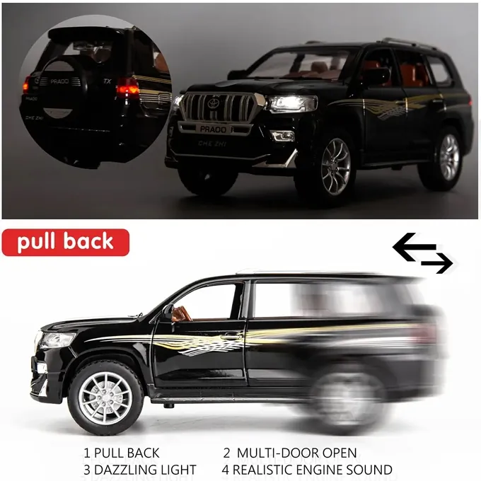 Toyota Prado 1:24 Scale Model - Pull-Back Car with Lights and Sound (Black) - Image 5