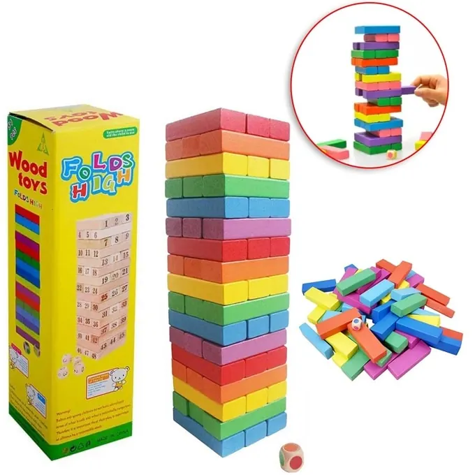 Multicolor Jenga Wooden Stacking Tower Board Game  - Fun Game for All Ages