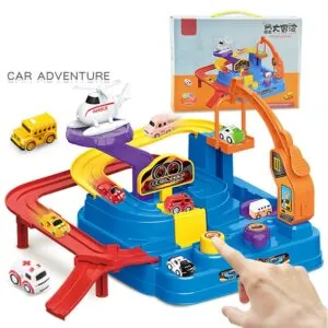 Educational Car Race Track and Parking Garage Set with 2 Cars - Fun Learning Toy