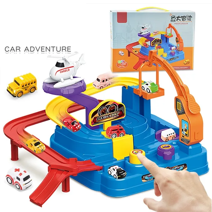 Educational Car Race Track and Parking Garage Set with 2 Cars - Fun Learning Toy
