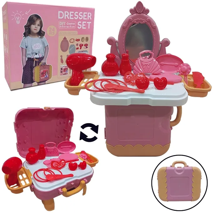 DIY 3-in-1 Portable Dresser Playset - 24-Piece Toy for Girls