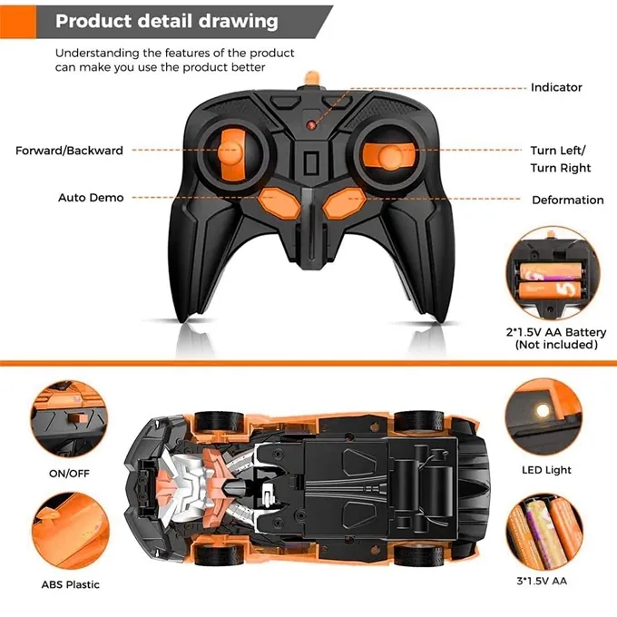 Remote Control 2-in-1 Transformer Lamborghini Car with Lights and Music - Fun Deformation Toy - Image 6