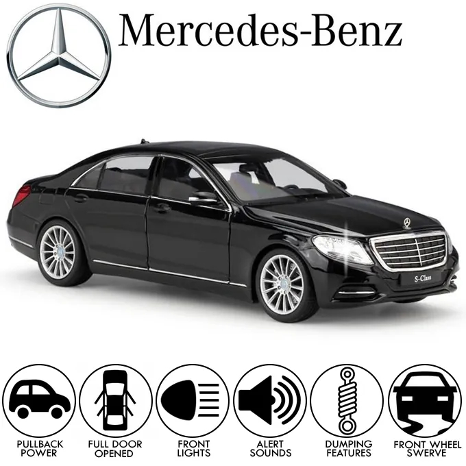 Mercedes-Benz S-Class Die-Cast Model - 1:24 Scale with Lights and Sound - Black