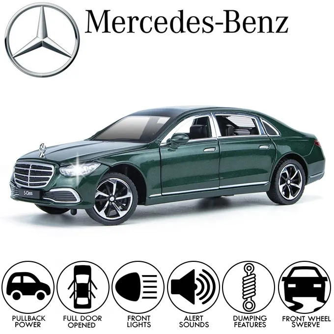 Mercedes-Benz S-Class Die-Cast Model - 1:24 Scale with Lights and Sound - Green