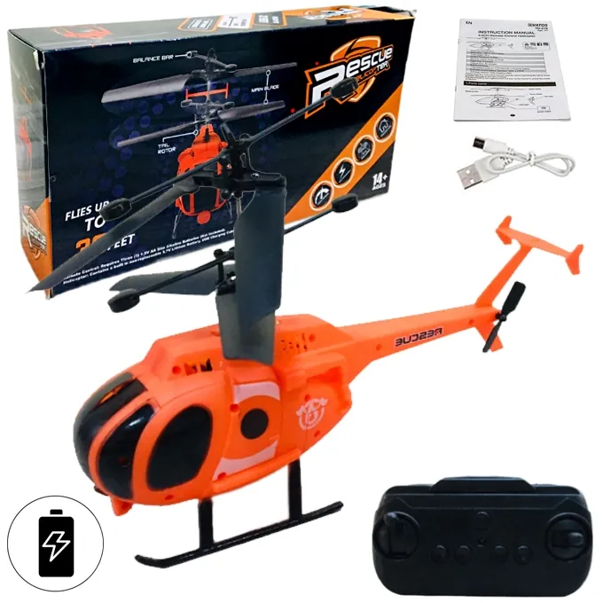 Orange Rescue RC Helicopter - 3.5-Channel with Front Light - Approx. 23cm