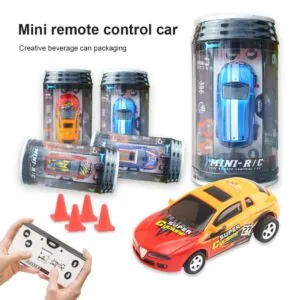 Mini Remote Control Soda Can Car - 4-Channel with LED Lights - Fun RC Toy
