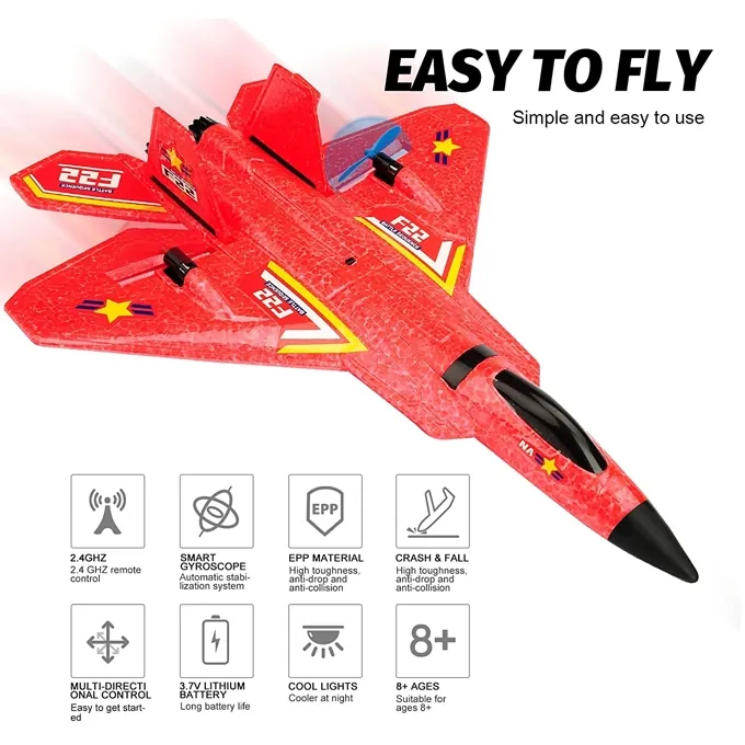 Remote Control F-22 Foam Fighter Jet - 2.4GHz High-Quality Toy - Image 2