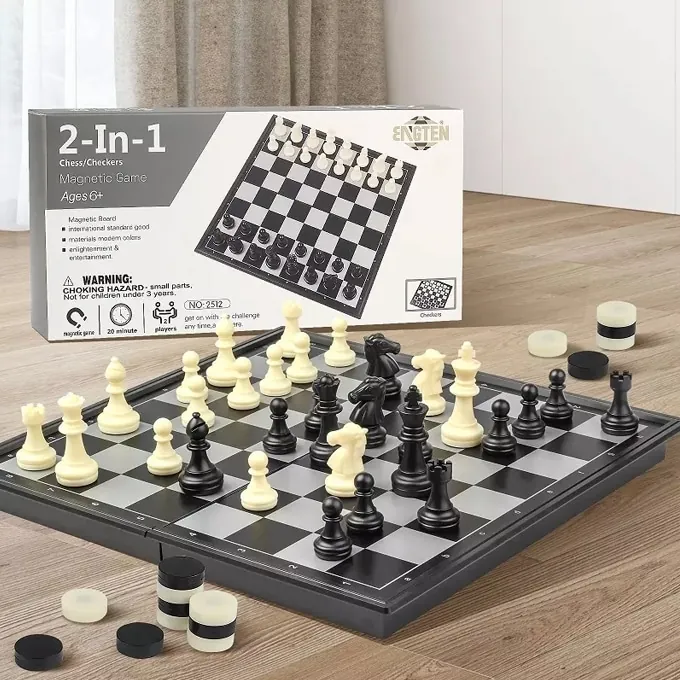 Magnetic Chess and Checkers Travel Set - Strategy Game (Ages 6+)