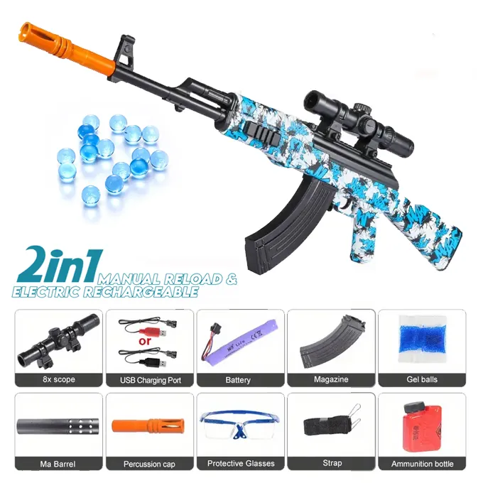 AK47 Gel Blaster with Manual & Electric Modes - Toy Gun for Kids