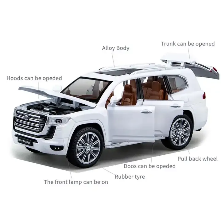 Toyota Land Cruiser V8 Die-Cast Model - 1:24 Scale with Openable Doors and Lights - White - Image 3