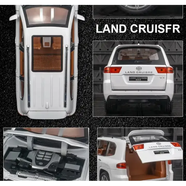 Toyota Land Cruiser V8 Die-Cast Model - 1:24 Scale with Openable Doors and Lights - White - Image 4