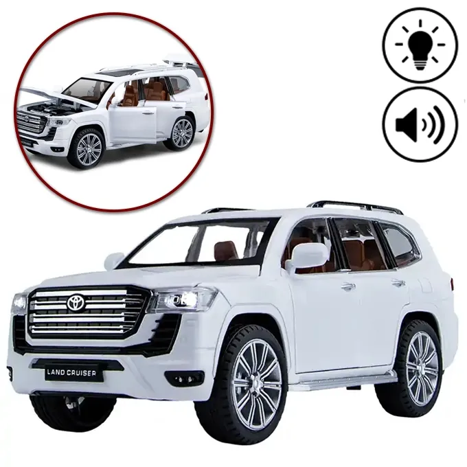 Toyota Land Cruiser V8 Die-Cast Model - 1:24 Scale with Openable Doors and Lights - White