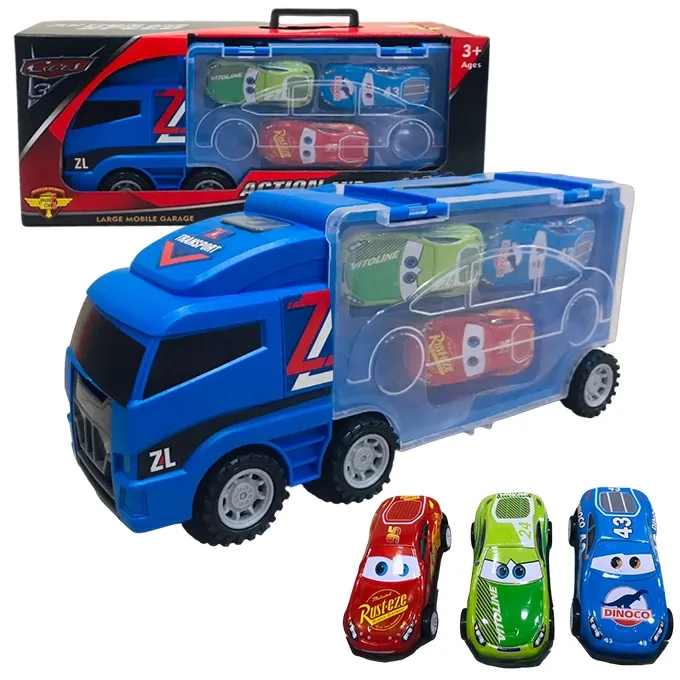 McQueen Container Truck Set with 3 Cars and Pencil Box - Fun Die-Cast Toy