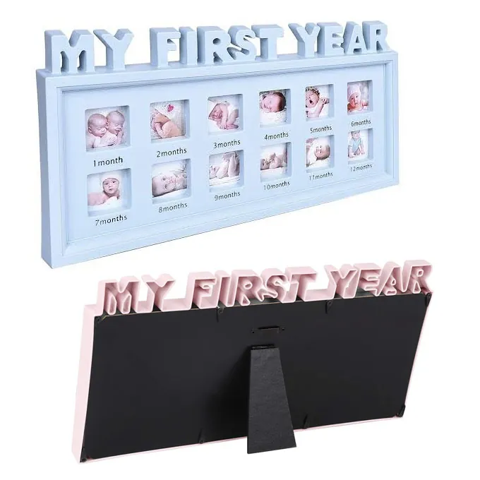 My First Year Baby Pictures Wooden Frame for 12 Months - Premium Keepsake Toy
