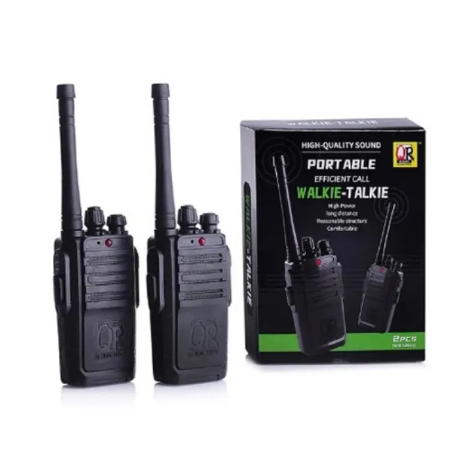 Portable Black Walkie Talkie Pair with Batteries (Battery-Powered)