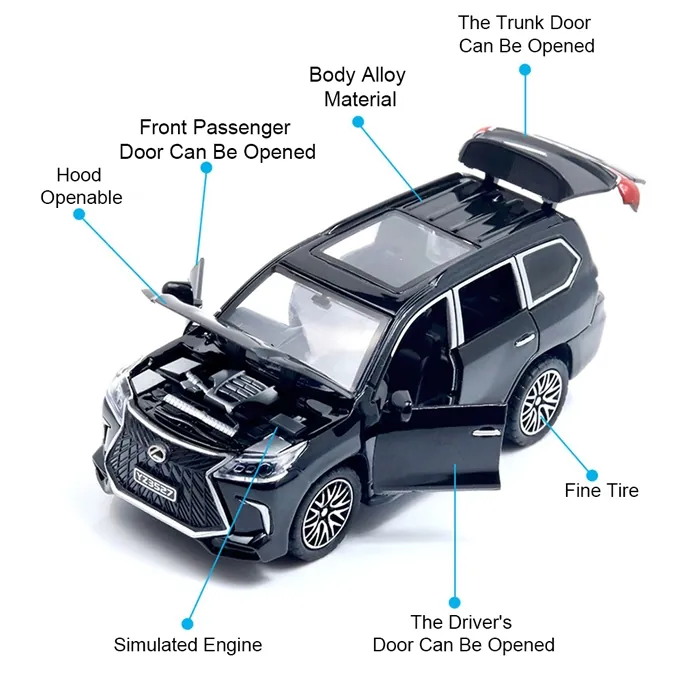 Lexus Land Cruiser Prado Die-Cast Model - 5 Inches with Lights and Music - White - Image 3